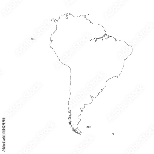 Map of South America, sign silhouette. World Map Globe. Vector Illustration isolated on transparent background. Latin American continent.