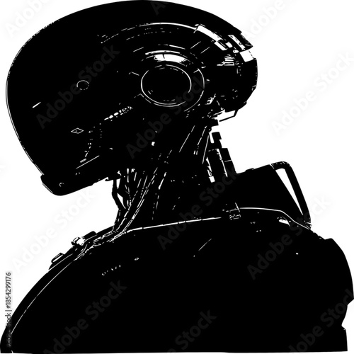 Cybernetic Essence: A sleek, metallic robot head, a testament to the future of technology, with intricate details suggesting advanced artificial intelligence and futuristic design. 