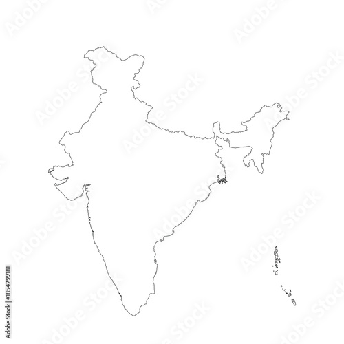 Map of Indiia, sign silhouette. World Map Globe. Vector Illustration isolated on white background. Asian continent.