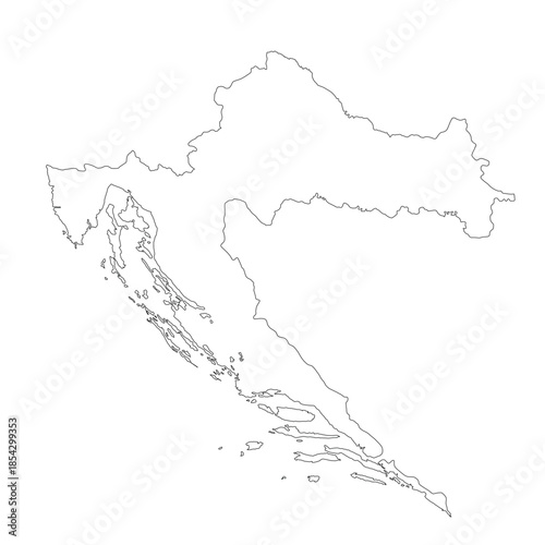 Map of Croatia, sign silhouette. World Map Globe. Vector Illustration isolated on white background. Europe continent.