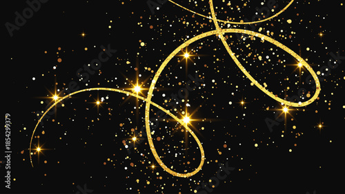 Gold glittering confetti wave and stardust