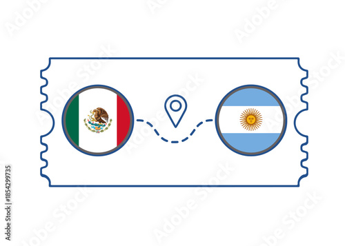 Mexico – Argentina International Travel Route vector ticket
Vector ticket route between countries