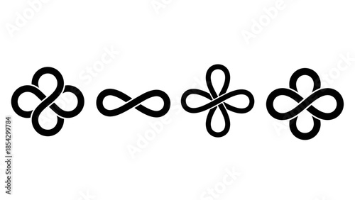 A Set of Abstract Infinity Symbols and Four-Leaf Clover Inspired Designs in Black and White
