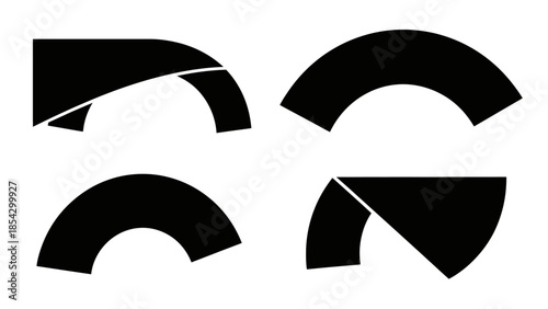 Abstract Black Geometric Shapes Forming Arcs and Curves on White Background