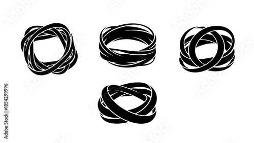 Abstract Black Rubber Band Bundles Representing Unity and Connection