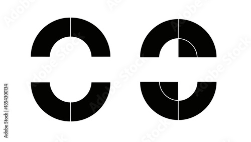 Abstract geometric design with black semicircles and quarter circles on white background