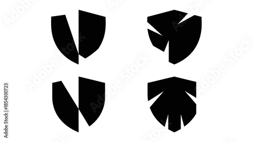 Abstract shield emblems representing security protection and strength in a modern design