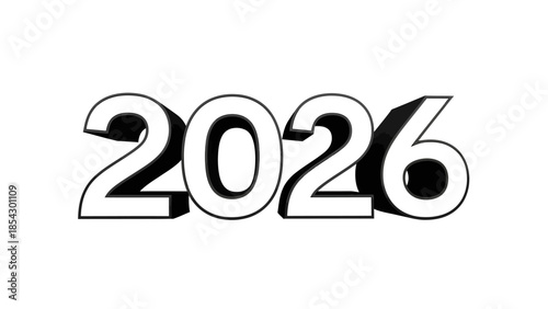 Bold 3D White Numbers 2026 Isolated on White Background For New Year Celebrations