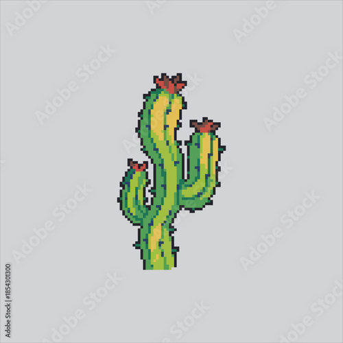 Pixel art illustration Wild Cactus. Pixelated Desert Cactus. Desert Wild Cactus Icon pixelated for the pixel art game and icon for website and video game. old school retro.

