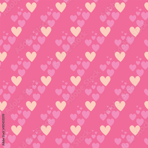 Seamless pattern with pink hearts. Template holiday vector illustration. Design for card, postcard, poster, print, banner. Cartoon colorful hearts on color background.