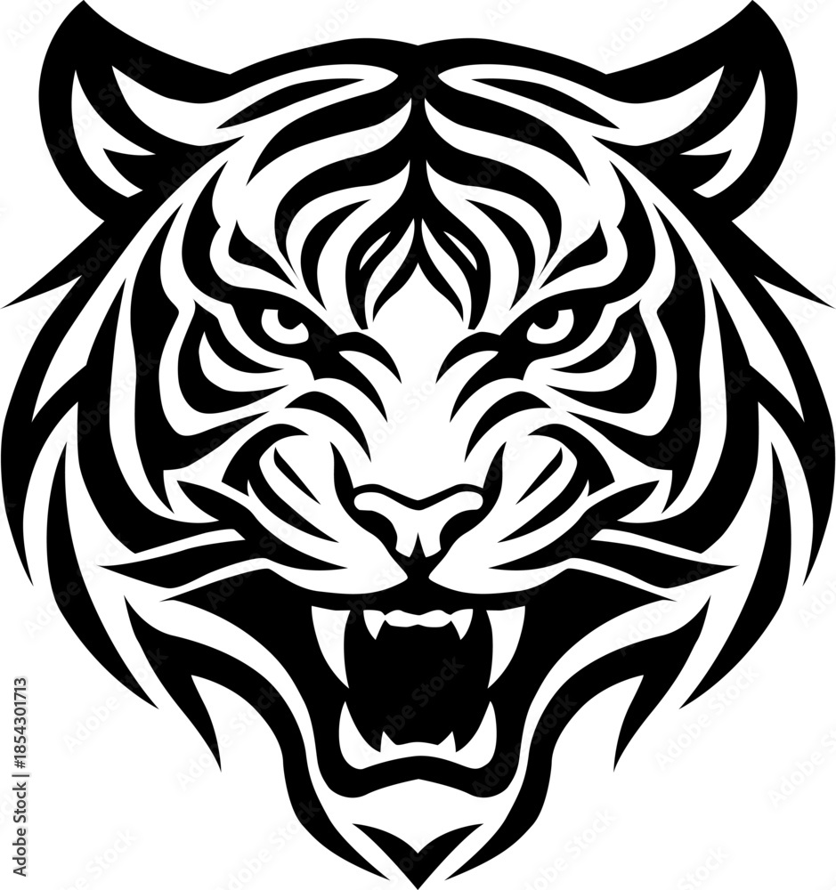 Obraz premium Tribal Tiger Head Black Vector Illustration
