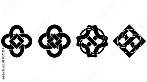 Collection of intricate Celtic knot symbols and abstract geometric designs