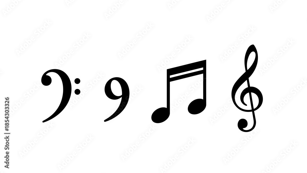 Fototapeta premium Collection of musical notes and clefs on a white background