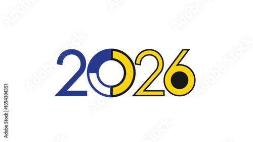 Creative 2026 year number design with blue and yellow abstract elements isolated on white