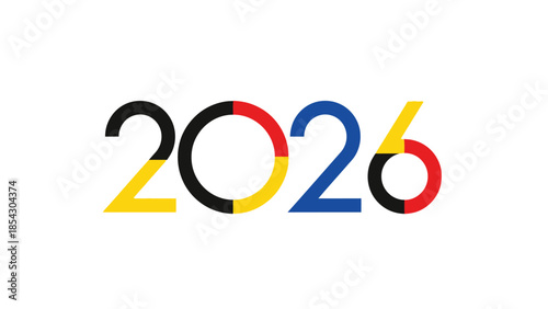 Creative 2026 year text design with German flag colors and abstract elements