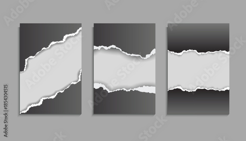 Blank black ripped torn paper sheets collection