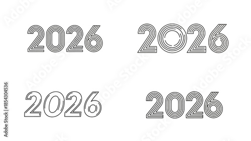 Creative stylized number 2026 designs for the upcoming year in black and white