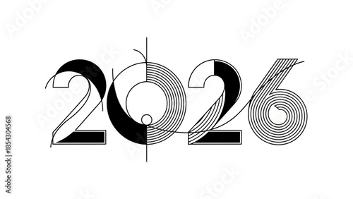 Creative typographic design of the year 2026 in black and white elegant style