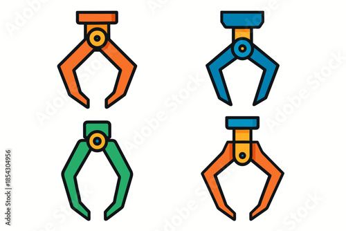 Colorful robotic claws with mechanical design in various orientations