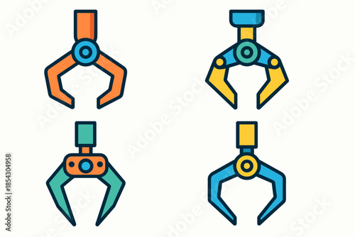 Colorful robotic claw designs in minimalist style