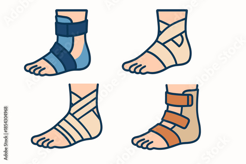 Various ankle support braces and bandages for injury prevention and recovery