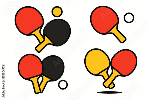 Colorful table tennis paddles and balls with bold design