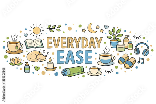 Everyday ease: relaxation and wellness elements with cozy icons