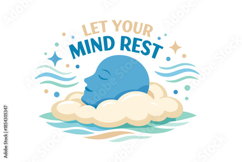 Relaxed mind graphic with calm blue face on cloud