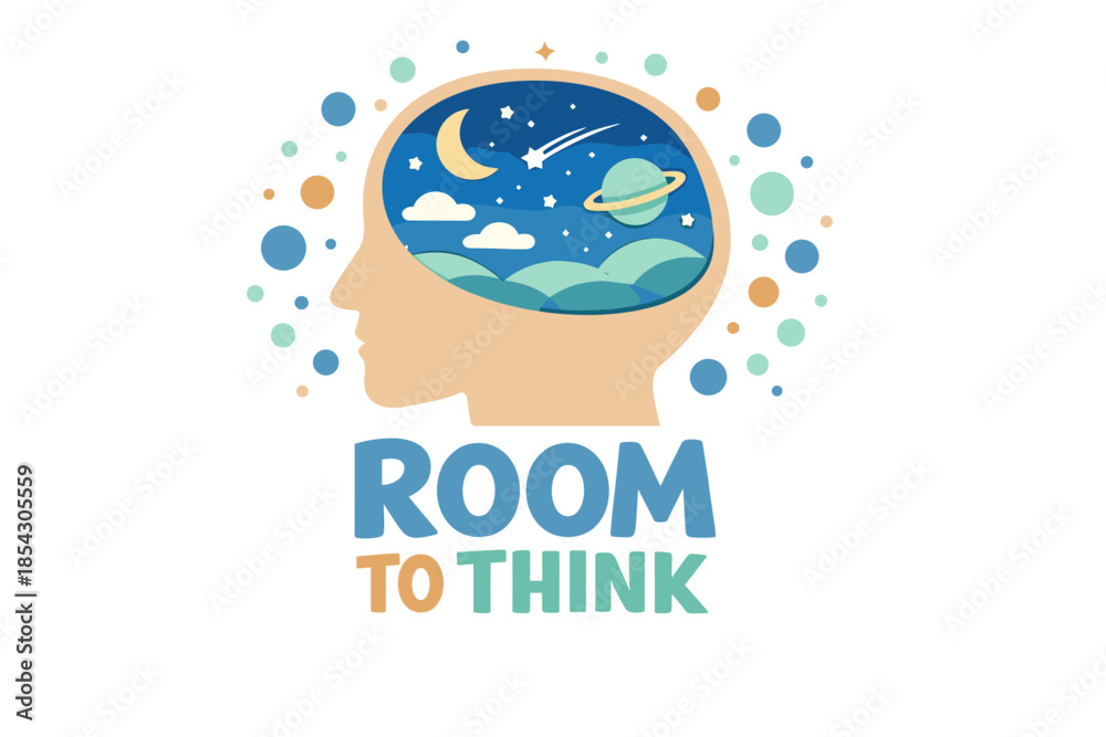 Fototapeta premium Imaginative mindset concept with abstract night sky in human head silhouette