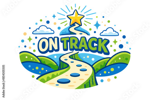 Motivational on track journey with star leading path over hills