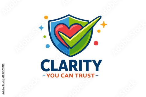 Clarity logo with heart and checkmark for trust and security