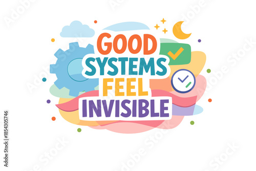 of systems concept with gear, clouds, and check mark