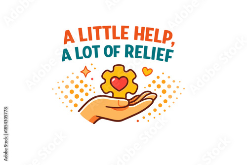 Helping hand with puzzle piece and heart symbols