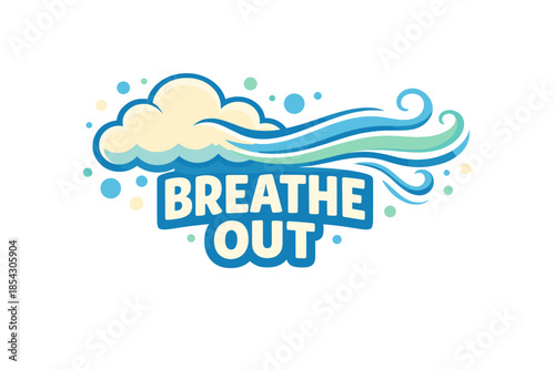 Colorful breathe out logo with clouds and swirling patterns