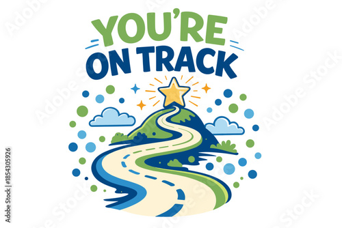 Motivational road to success with star and mountain