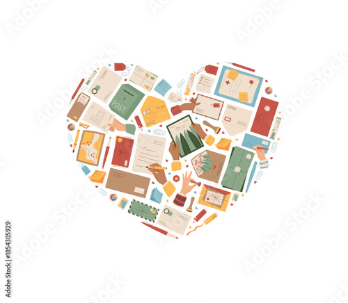 Mail letter sticker heart flat cartoon graphic style. Envelope, postcard, message form a greeting concept. Creative correspondence element for flat sticker, trendy cartoon stationery, mail and letter