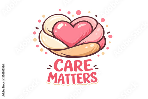 Care matters logo with heart in hands and playful dots