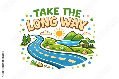 Scenic road trip with mountains, river, and cottage