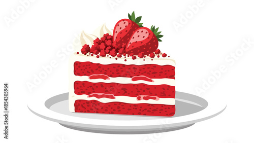 red velvet cake, cake slice, premium dessert, bakery cake, flat illustration, dessert illustration, cream cheese frosting, sweet food, pastry, food graphic, bakery menu, cafe dessert, confectionery, d