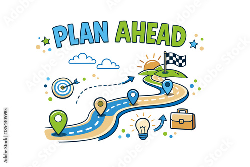 Plan ahead concept with success path and business icons