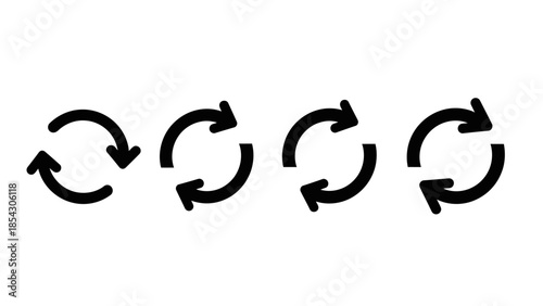Four black circular arrow icons representing refresh or rotation on a white background
