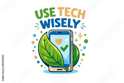 Eco-friendly smartphone usage encouragement with leaves and icons