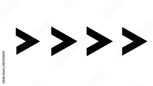 Four black rightward pointing chevron arrows in a row on a white background