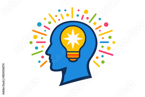 Colorful brainstorming concept: silhouette with light bulb and vibrant ideas