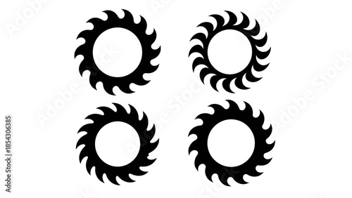 Four identical circular saw blades in a black silhouette on a white background