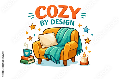 Cozy armchair with blanket and pillow for relaxation and comfort