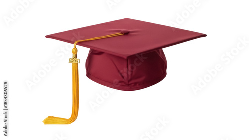 Obraz na plátne Burgundy graduation cap with gold tassel isolated PNG, academic achievement and
