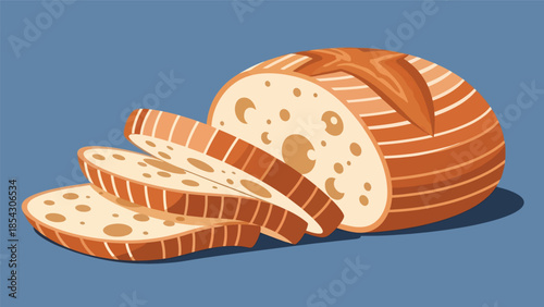 Sliced sourdough bread flat illustration showing texture, artisan baking concept isolated on clean background, ideal for bakery branding, bread packaging, and food education
