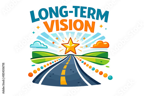 Long-term vision: inspirational road to success with shining star and vibrant landscape