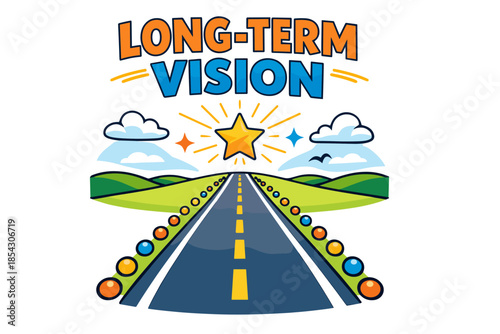 Long-term vision road with star and scenic landscape